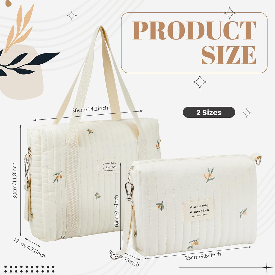 Paterr 2 Pcs Diaper Bag Tote for Baby Small Multifunction Maternity Bag Quilted Cotton Cute Stroller