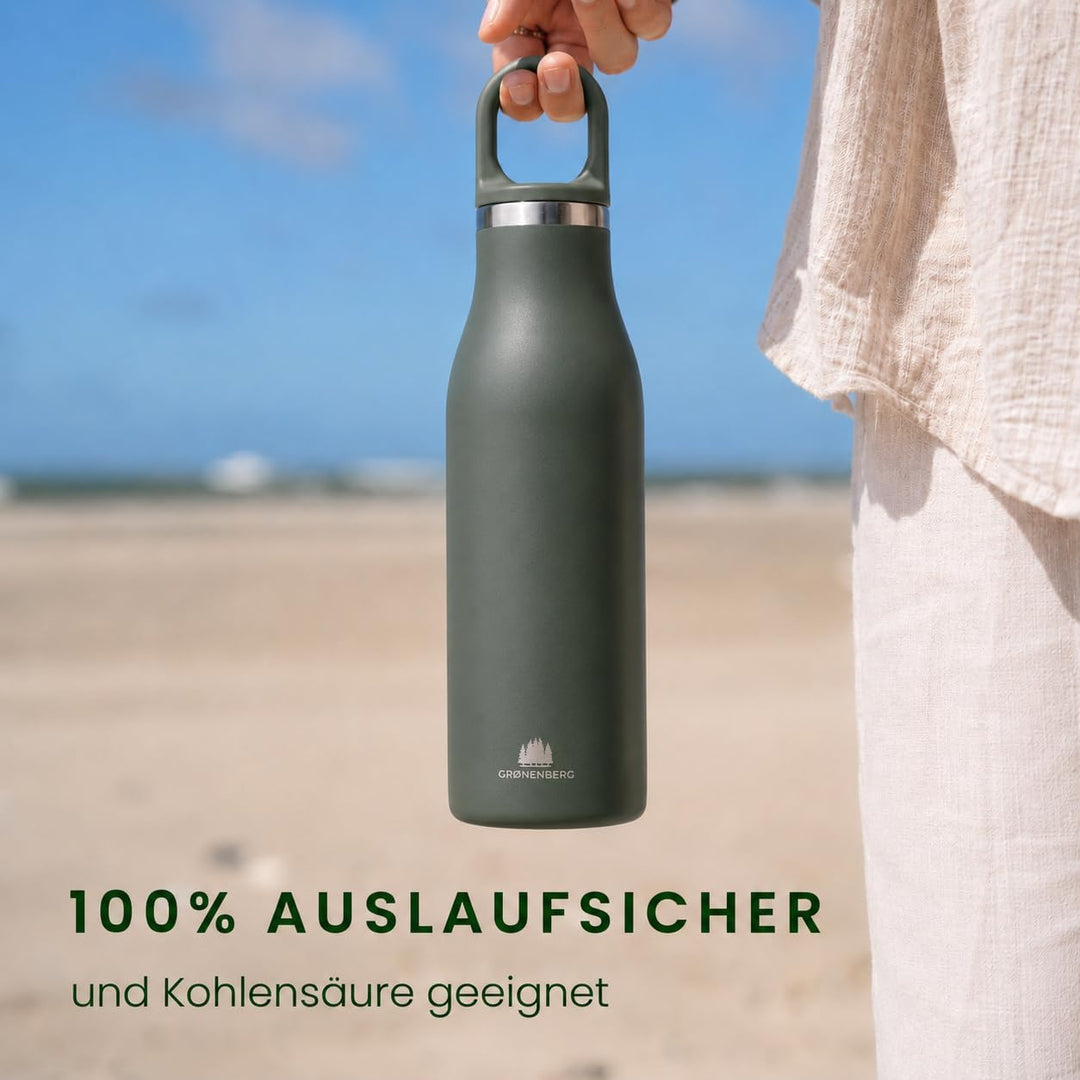 Groenenberg Trinkflasche Edelstahl 500ml oder 750ml | 100% Auslaufsicher | Thermosflasche Kohlensäur