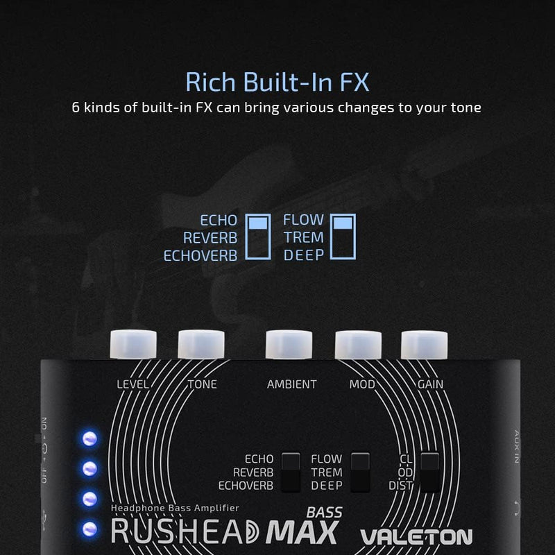 Valeton Rushead Max Bass Kopfhörer Verstärker Multi-Effects USB Aufladbar Portabel Hosentasche Schla