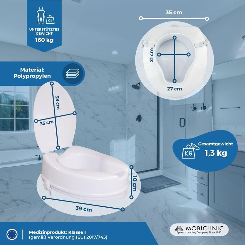 Mobiclinic, Toilettensitzerhöhung mit Deckel, 10 cm, Titán, Toilettenlift für Erwachsene, Toilettens