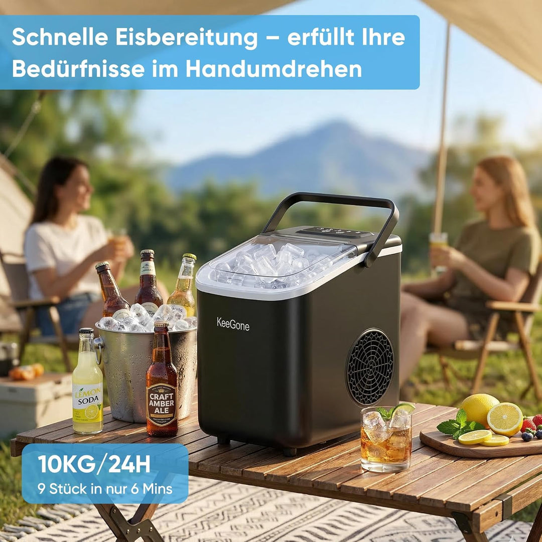 Eiswürfelmaschine Klein mit 1,2 Liter Wassertank 9 Würfel in 6 Minuten fertig Schwarz Ice Maker mit