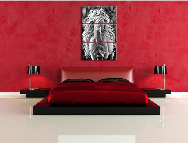 Pixxprint Trabendes Einhorn als Leinwandbild/Grösse: 3 Teilig (120x80) / Wandbild/Kunstdruck/fertig