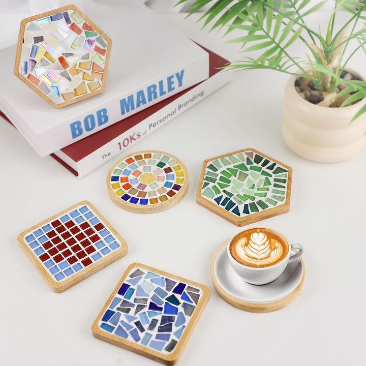 MOVATEK DIY Mosaik Untersetzer Bastelset für Erwachsene – 6 Stück Glas-Mosaik Untersetzer zum Selbst