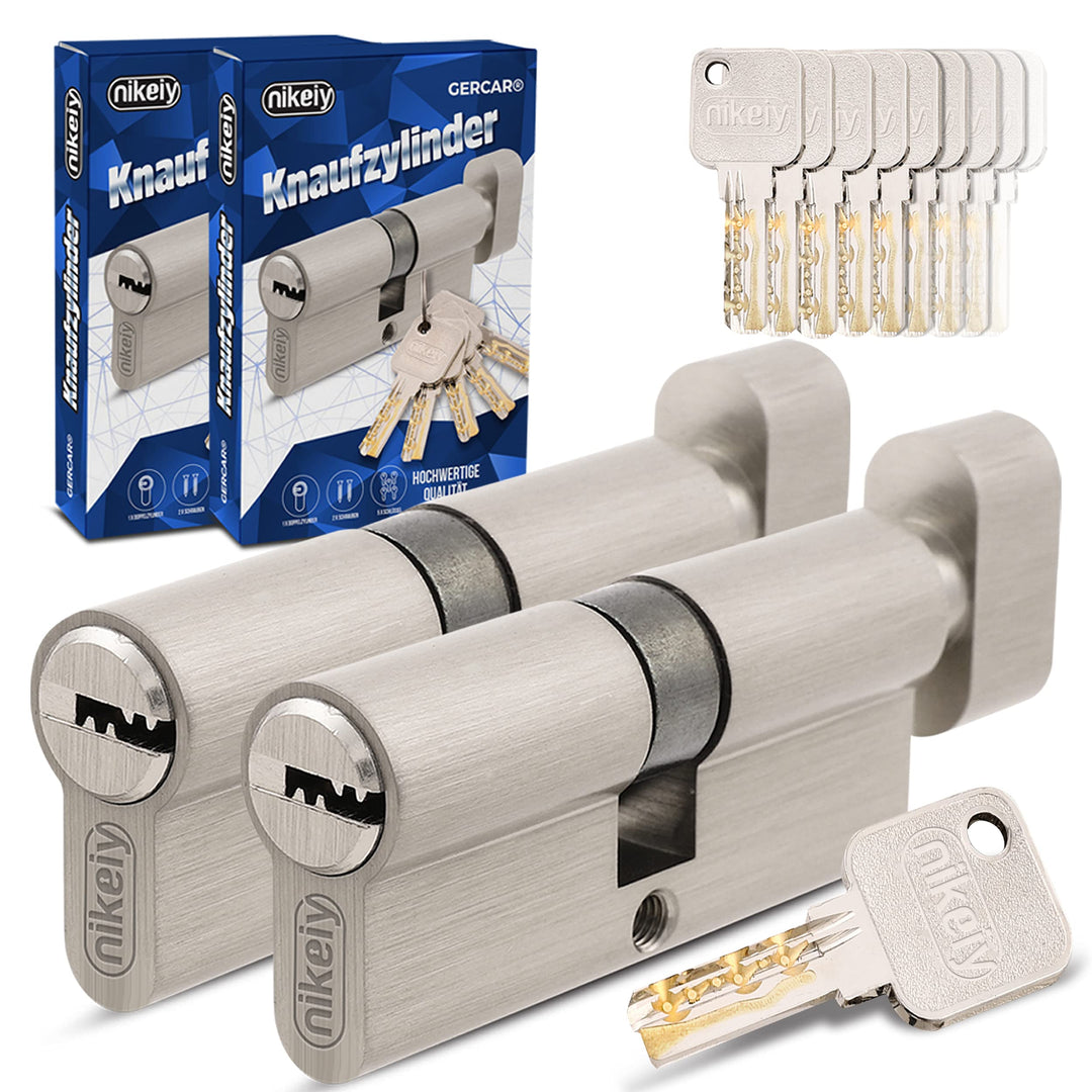 GERCAR Pro Gleichschliessend 2 Knaufzylinder 30/30 Set 2x Schliesszylinder mit Knauf inkl. 10 Schlüs