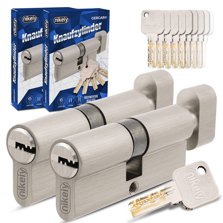 GERCAR Pro Gleichschliessend 2 Knaufzylinder 30/30 Set 2x Schliesszylinder mit Knauf inkl. 10 Schlüs