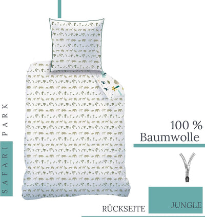 Kinderbettwäsche 135x200, Tiermotiv Bettzeug Safari Tiere Zoo-Tiere für Jungen und Mädchen, 100% Bau