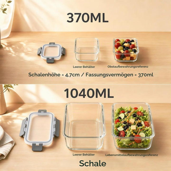 Glas Frischhaltedosen Set &amp; Meal Prep Boxen, 5x370ml Borosilikatglas Behälter mit BPA-freiem Deckel,