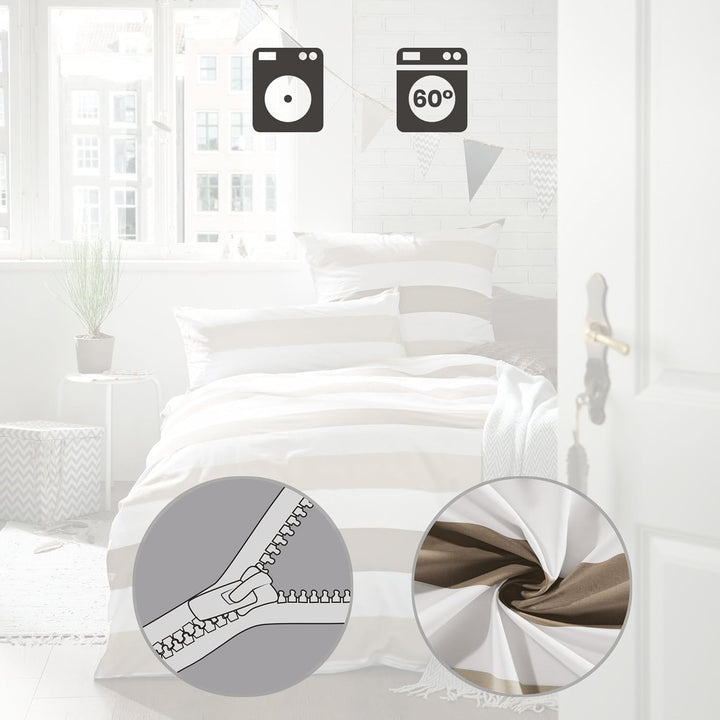 REDBEST Renforcé Bettwäsche-Set - mit Reissverschluss - atmungsaktiv, strapazierstark - Taupe-beige-