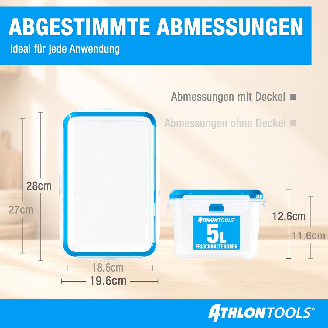 ATHLON TOOLS 2x 5L Frischhaltedosen-Set in Gastro-Qualität - 100% luftdicht und auslaufsicher -40 bi