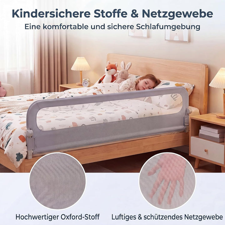 RELAX4LIFE Bettgitter Rausfallschutz, 200 x 60 cm, zusammenklappbares Bettschutzgitter, Kinderbettgi