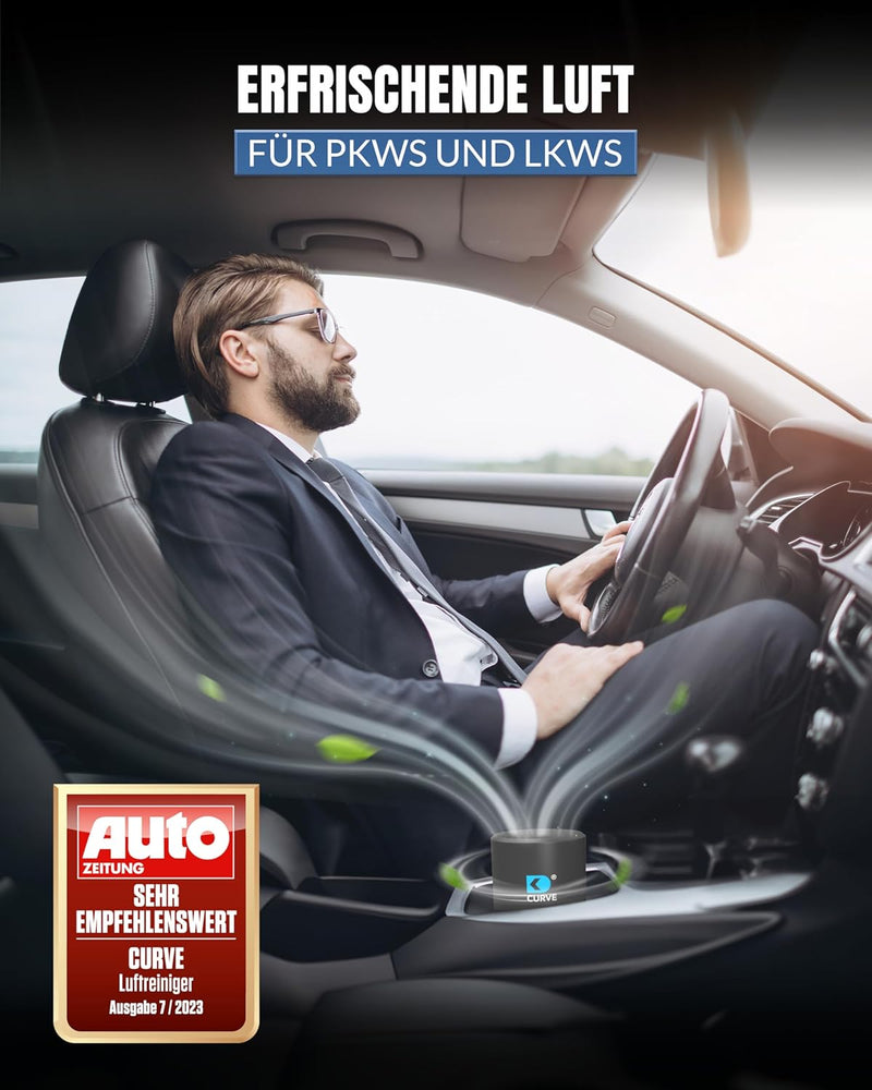 CURVE - Innovativer Luftreiniger mit Granulat - Entfernt 99% Keime und Gerüche - Für Auto, KFZ, LKW,