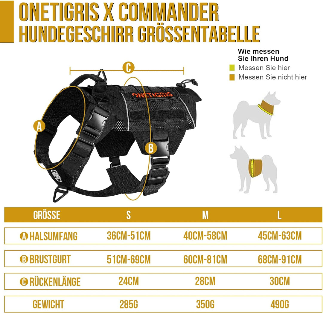 OneTigris X Commander Taktisches Hundegeschirr, Air Mesh Brustgeschirr Hund mit 1 Komfortgriff und 2
