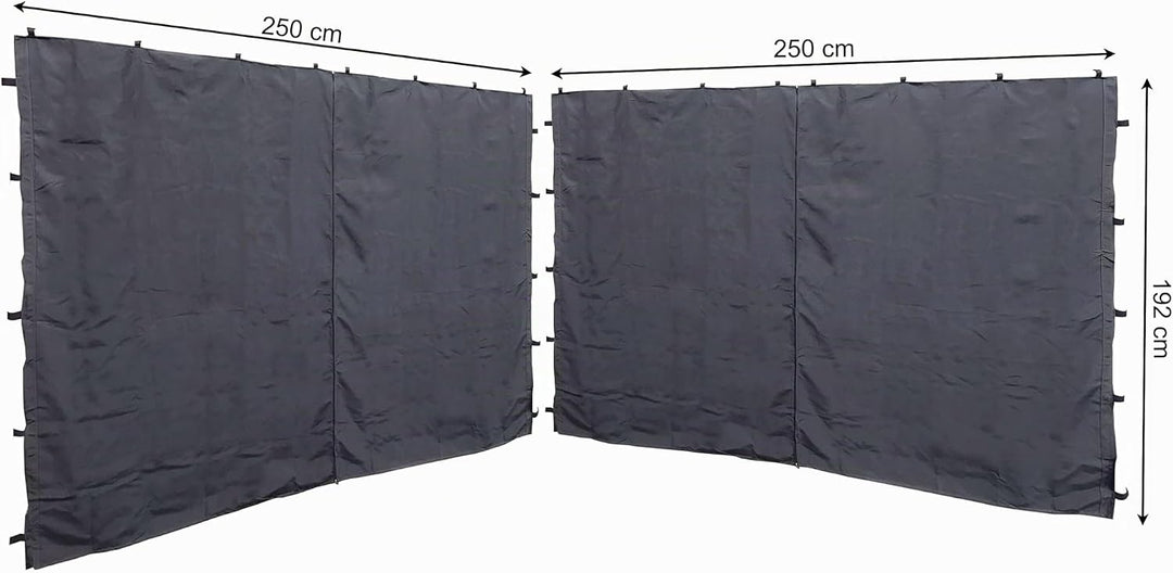 QUICK STAR 2 Seitenteile mit RV 250x192cm für Pavillon Nizza 3x3m Seitenwand Grau RAL 7012