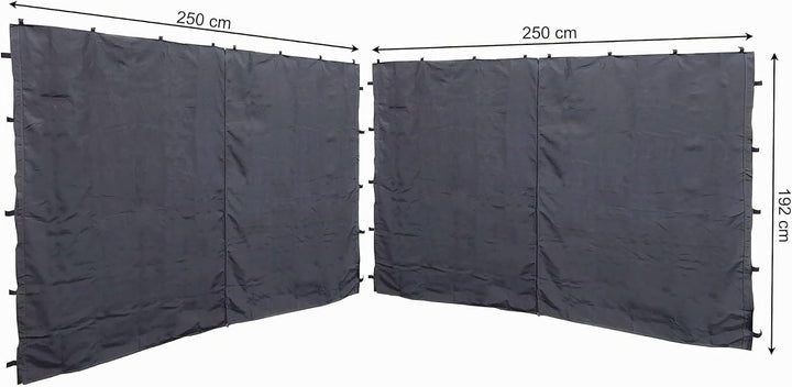 QUICK STAR 2 Seitenteile mit RV 250x192cm für Pavillon Nizza 3x3m Seitenwand Grau RAL 7012
