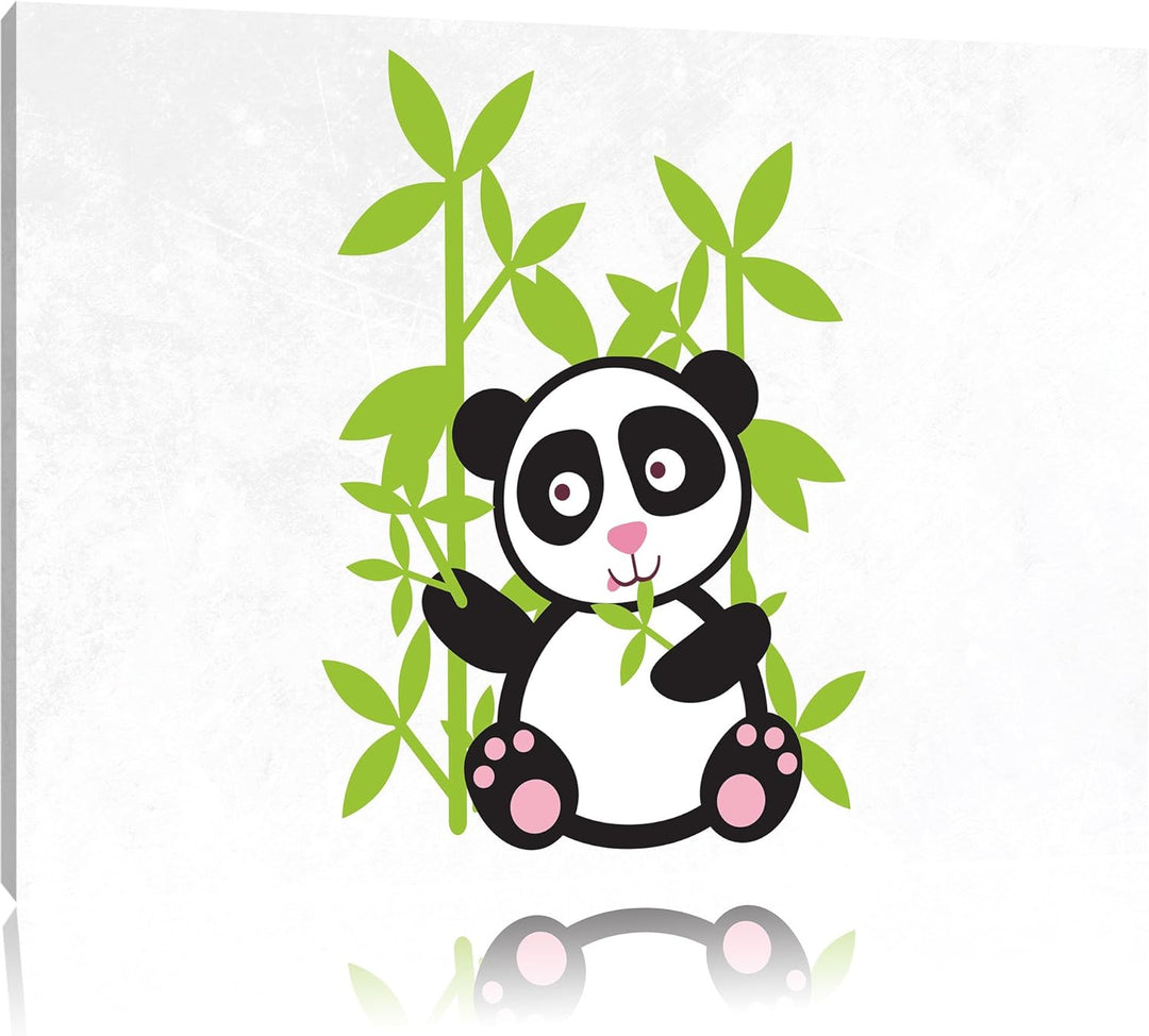 Pixxprint Süsser Panda mit Bambus als Leinwandbild/Grösse: 100x70 / Wandbild/Kunstdruck/fertig bespa