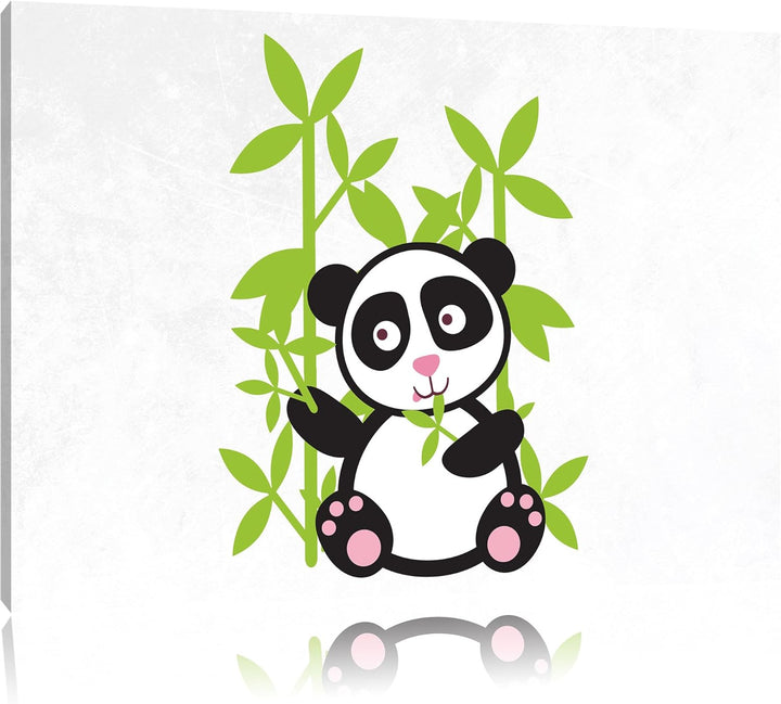 Pixxprint Süsser Panda mit Bambus als Leinwandbild/Grösse: 100x70 / Wandbild/Kunstdruck/fertig bespa