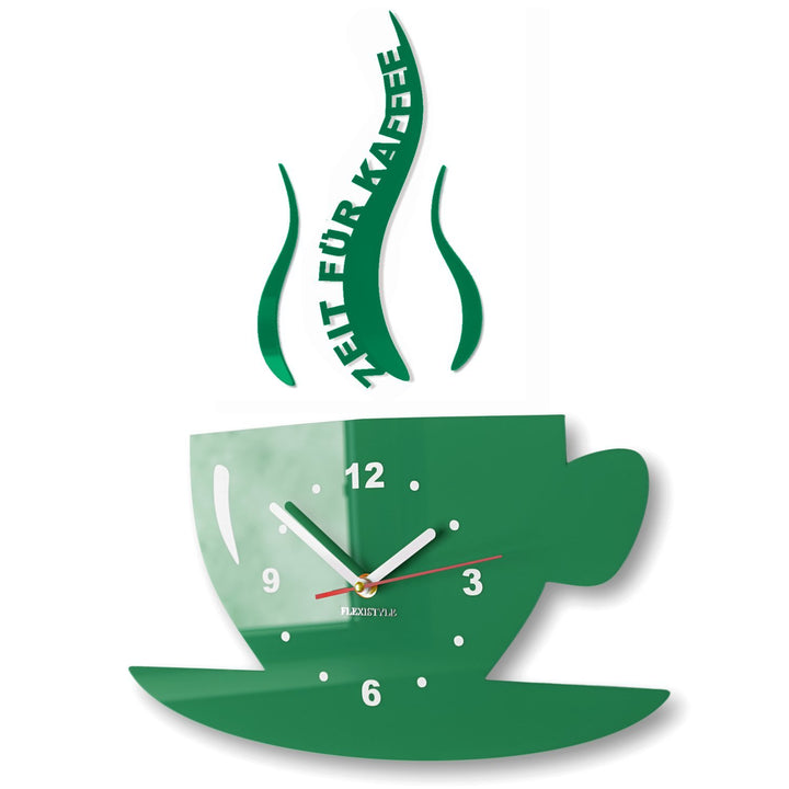 FLEXISTYLE Tasse Zeit für Kaffee Moderne Küche Wanduhr, 3D römisch, wanduhr deko (dunkelgrün), Dunke