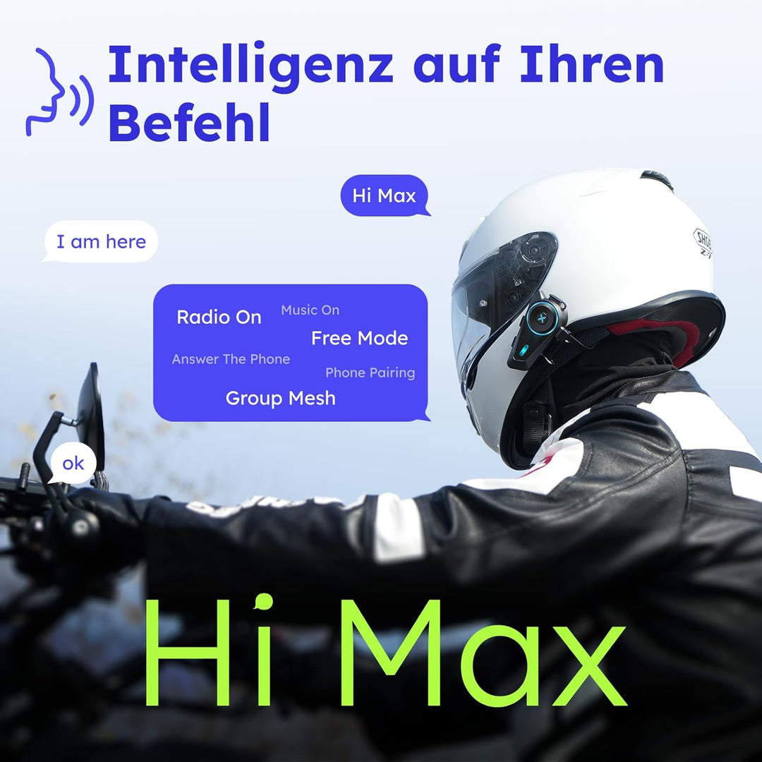 Motorrad Bluetooth Headset, 4 Fahrer Bluetooth Intercom, Sprachsteuerung, FM-Radio, Geräuschunterdrü