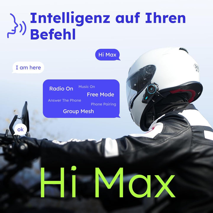 Motorrad Bluetooth Headset, 4 Fahrer Bluetooth Intercom, Sprachsteuerung, FM-Radio, Geräuschunterdrü
