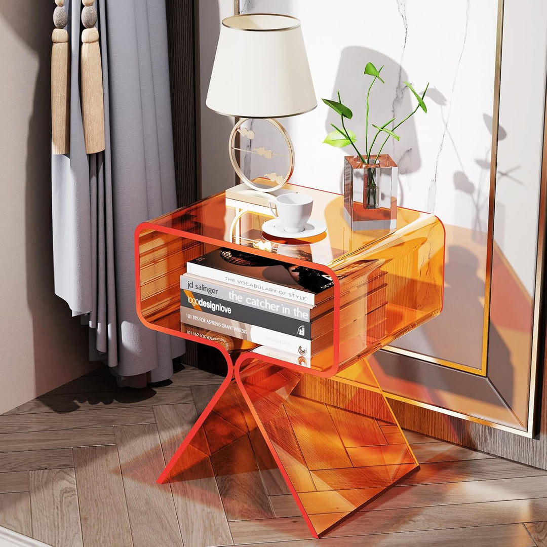 solaround Acryl Nachttisch Beistelltisch Modernes Design Clear Home Decor Display Endtisch (Orange),