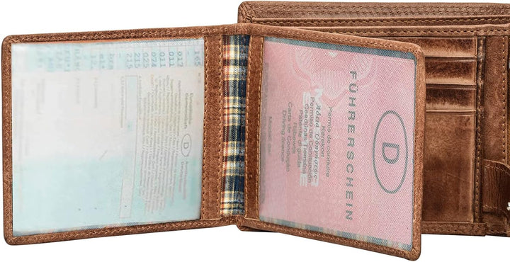 Fa.Volmer ® Leder Geldbörse Herren mit RFID-Schutz I extra-stabile Doppelnaht I 9 Fächer für Kreditk