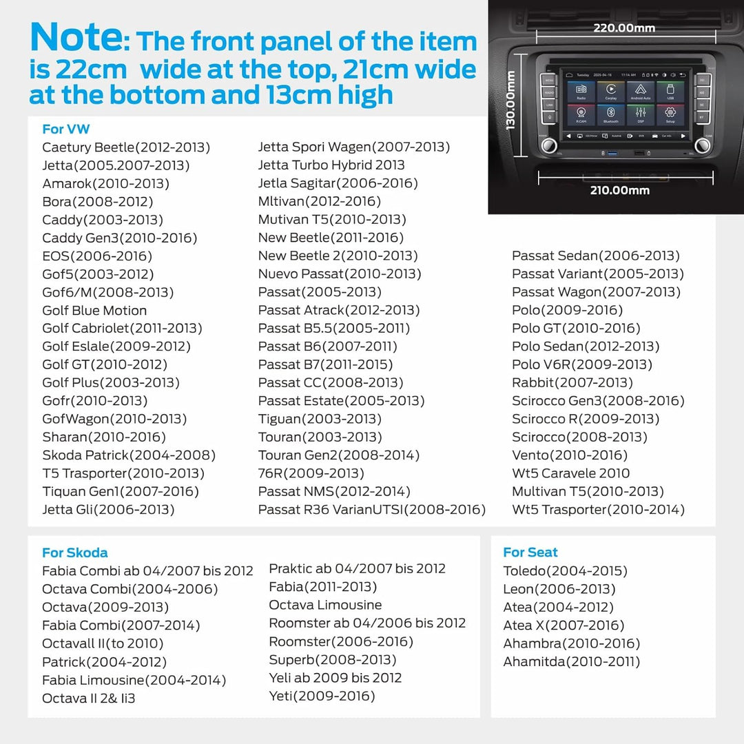 Linux Autoradio 5s Start | Bluetooth/Wireless CarPlay/Android Auto/FM/AM/RDS/USB | 100W DSP | Für VW