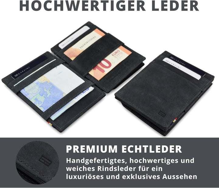GARZINI Magic Wallet, RFID Geldbeutel für Herren aus echtem Leder für 7 Karten und Münzfach, Mini Ge