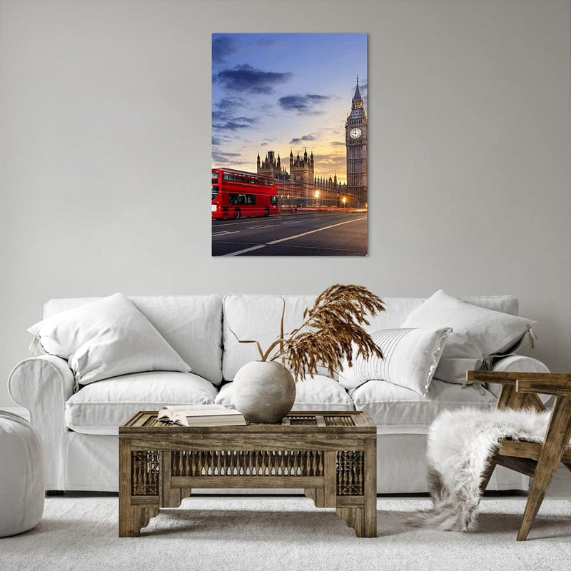 ARTTOR Bilder auf Leinwand 70x100cm Leinwandbild mit Rahmen London Bus Gross Wanddeko Bild Schlafzim