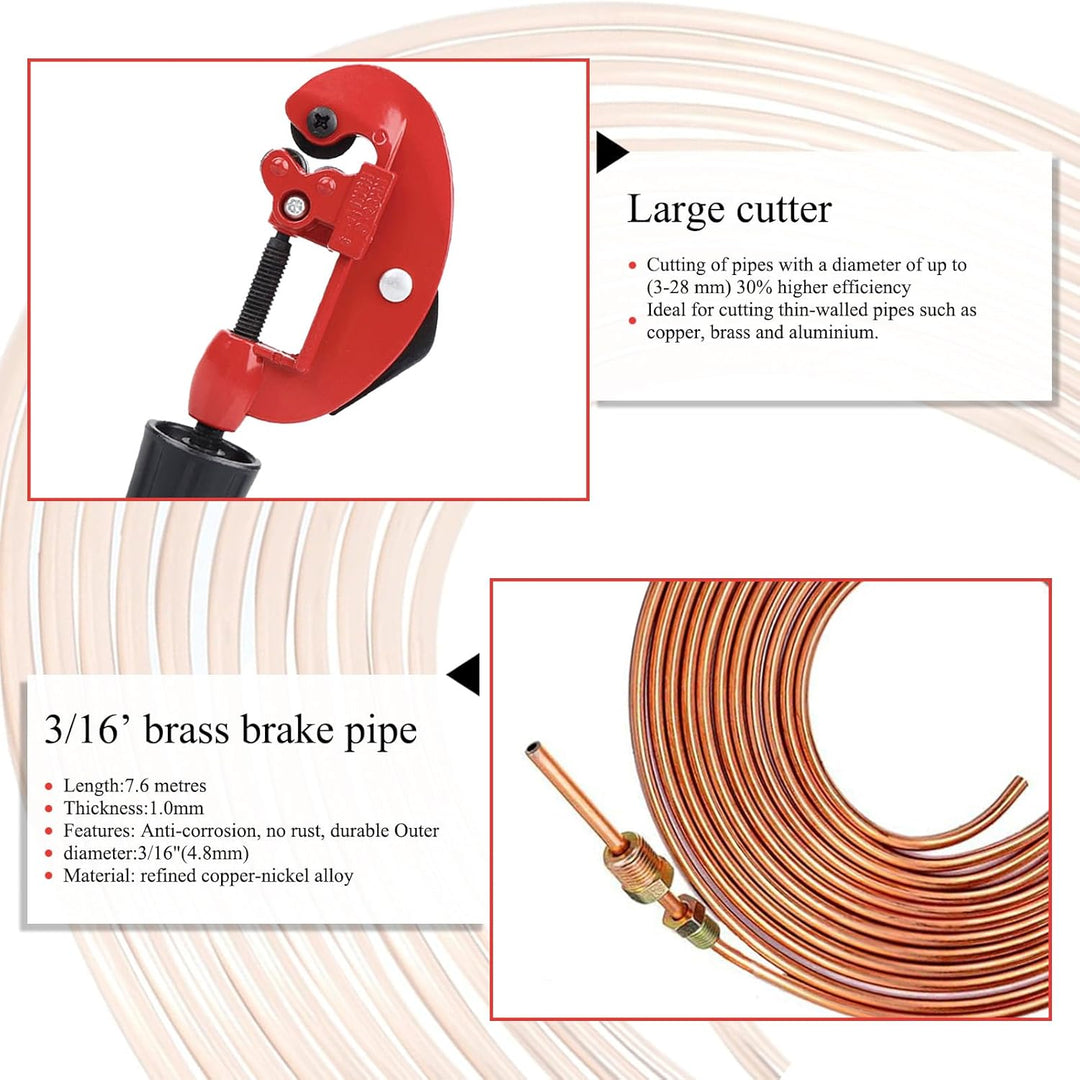 finoki Bremsrohr Kit 25 Fuss Auto Rolle Rohr Spule Doppel Bördelwerkzeug Auto Bremse Linie Reparatur