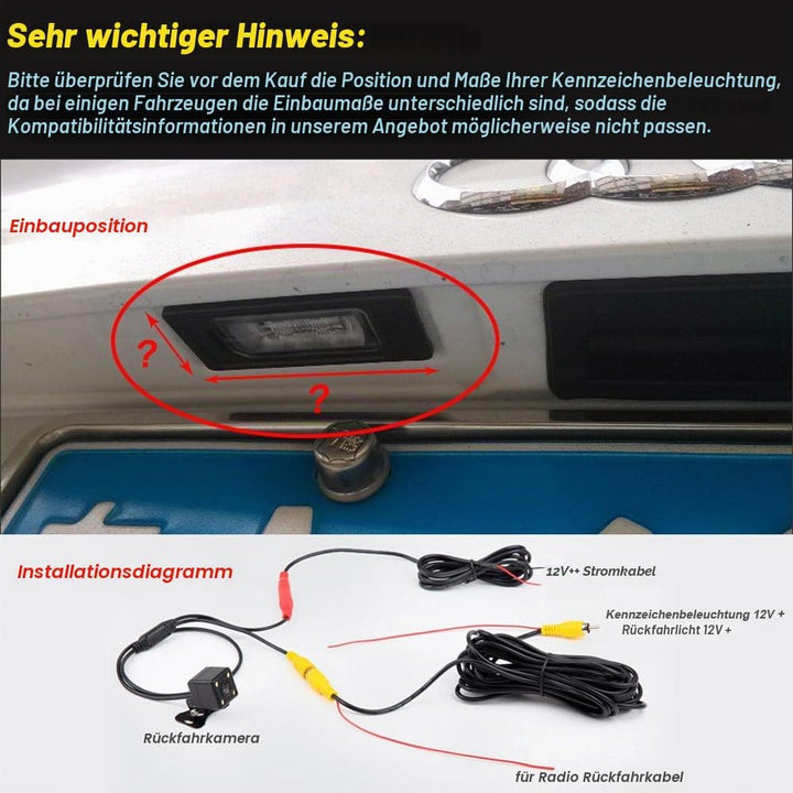 Rückfahrkamera in Kennzeichenleuchte Einparkhilfe Fahrzeug-spezifische Kamera integriert in Nummerns