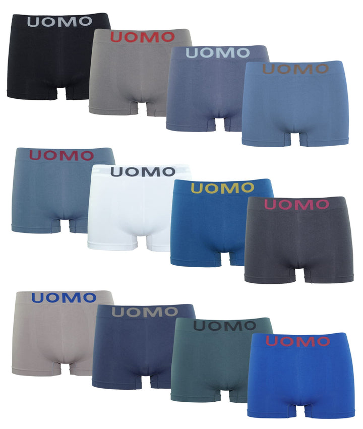 Channo UMO Herren-Boxershorts, Lycra, ohne Nähte, weich und bequem, 12er-Pack Mehrfarbiges Set A 12e