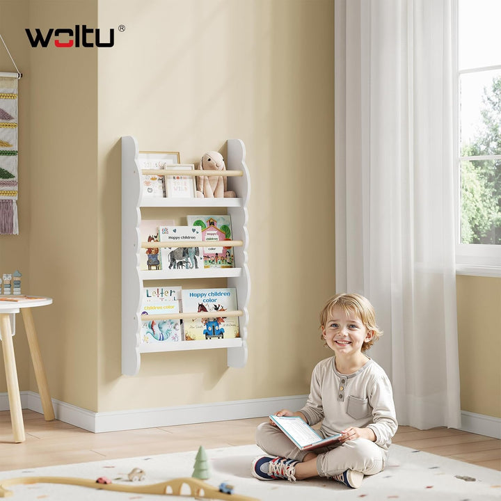 WOLTU Kinder Bücherregal Wand, Bücher-Organizer mit 3 Ablagen, Kinderregal für Buchaufbewahrung, Wan