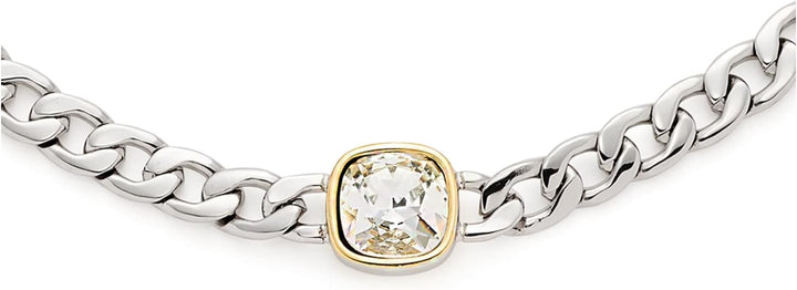 Leonardo Mora Halskette aus Edelstahl 1 Stück, kurze silberfarbene Flachpanzerkette mit facettierten