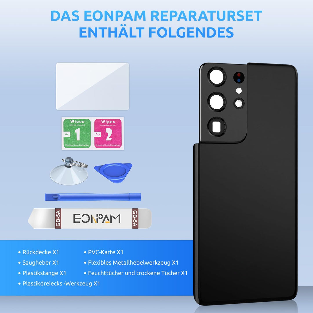 Eonpam Akkudeckel für Samsung Galaxy S21 Ultra 5G G998 Rückseite Glas Original Backcover Back Glas E