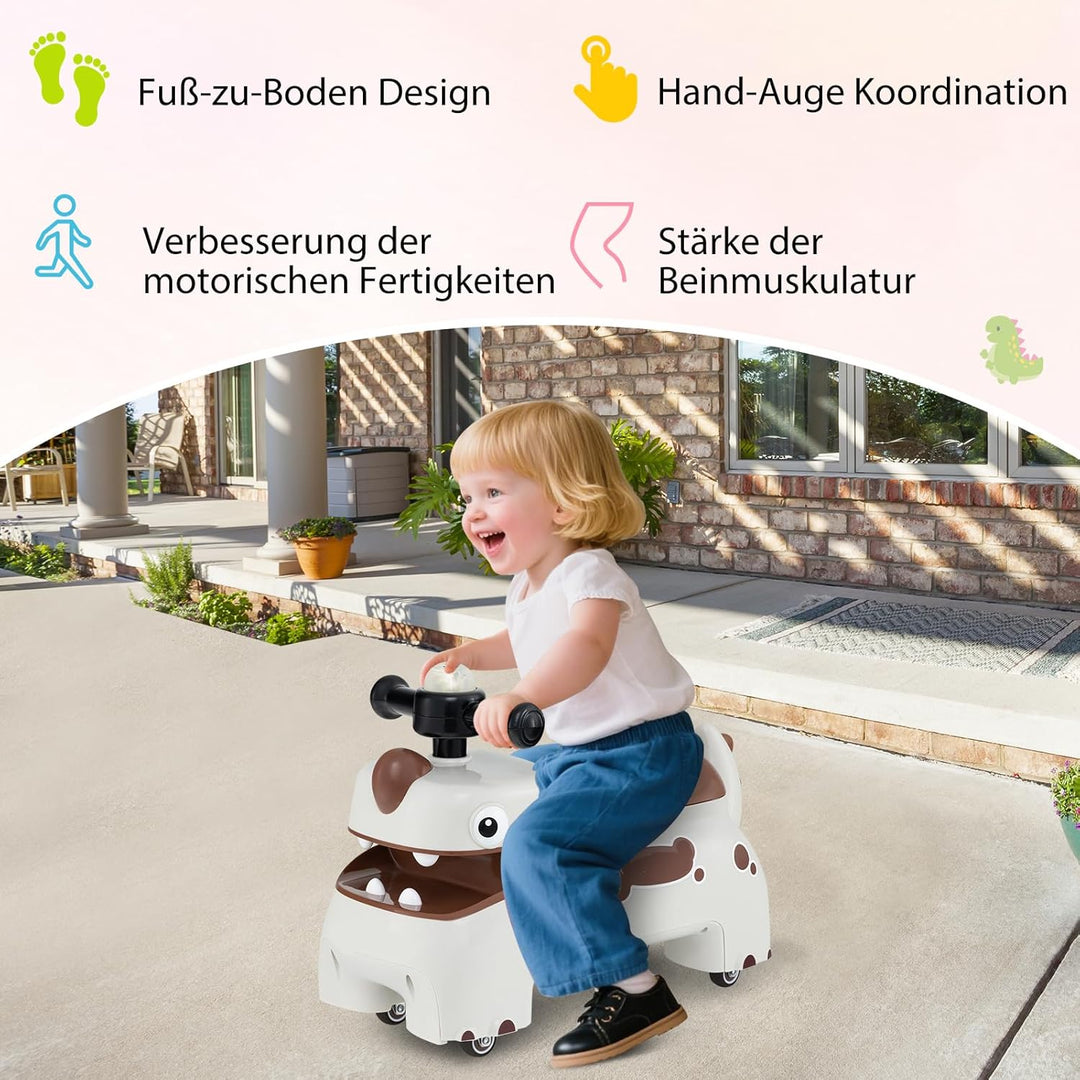 COSTWAY Rutschauto, Rutschfahrzeug mit Stauraum unter dem Sitz, Dinosaurier Schiebauto mit Lichter &