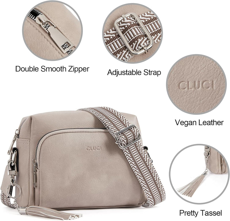 CLUCI Umhängetasche Damen, Crossbody Bag Breiter Gurt, Handy PU Leder, Handtasche , Schultertasche K