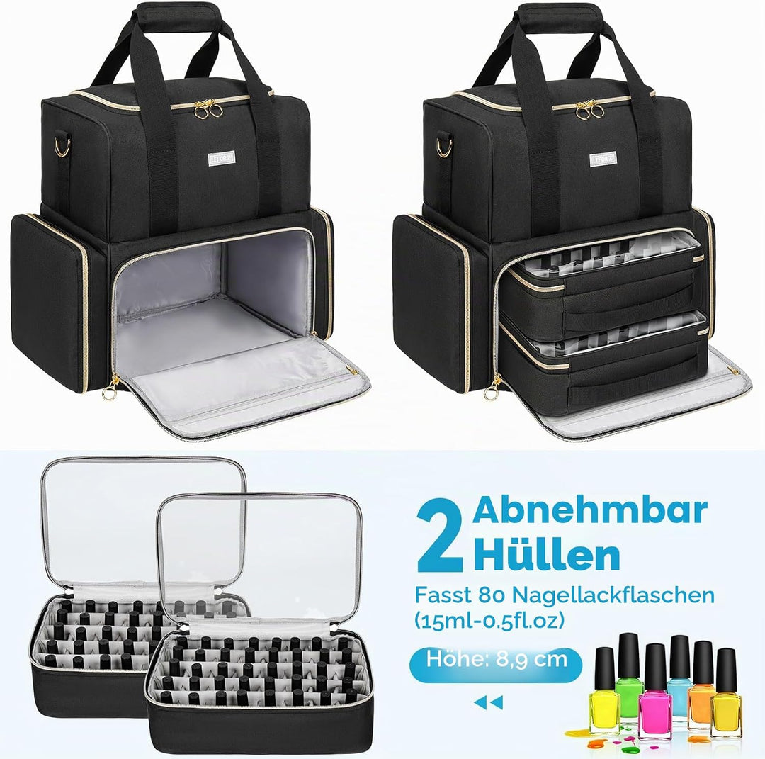 Nagellack Tasche,Doppelschichtige Nagellack Aufbewahrung Organizer Tasche für 80 Flaschen (15 ml) un