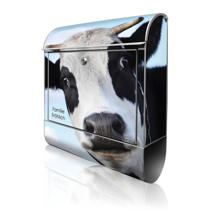 banjado Design Briefkasten personalisiert 38,5x46,5x13cm &amp; 2 Schlüssel - Briefkasten Stahl Silber Ze