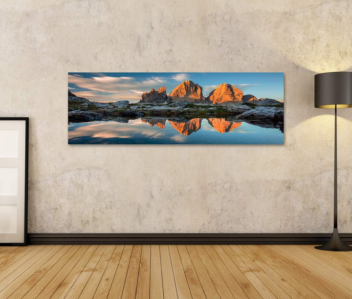 islandburner Bild auf Leinwand TRE Cime Di Lavaredo Spiegelung See Sonnenuntergang Dolomit DREI Zinn