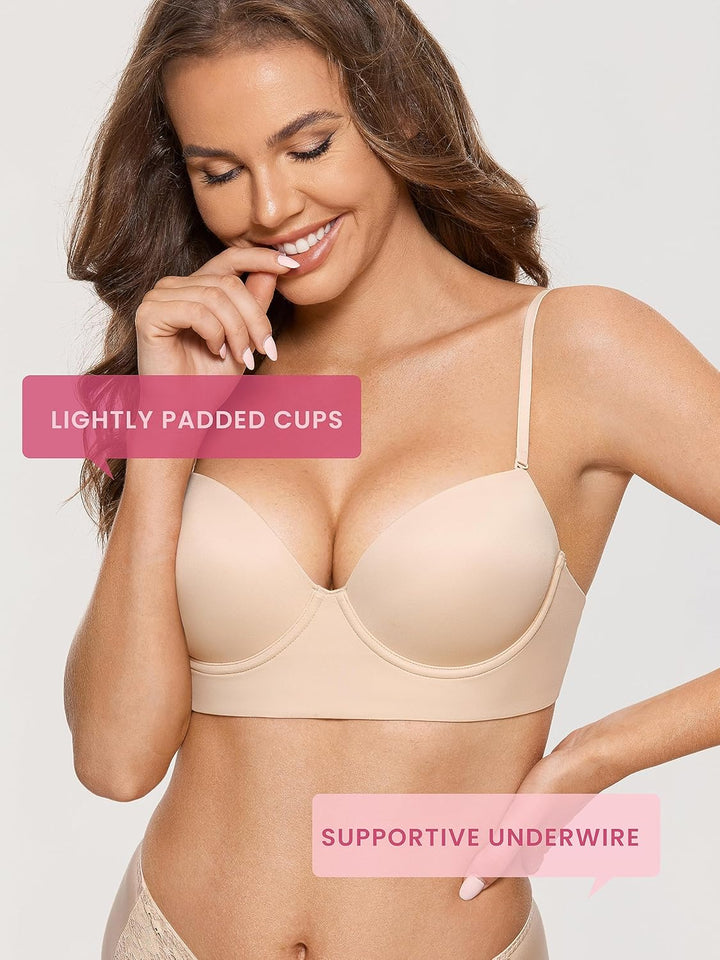 DOBREVA Damen tiefer Rücken BH Leicht Gepolstert Bügel T Shirt BHS Neckholder Unsichtbar Rückenfrei