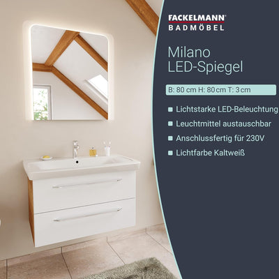 FACKELMANN LED Spiegel Milano 80 / Wandspiegel mit Design-LED-Beleuchtung/Masse (B x H x T): ca. 80