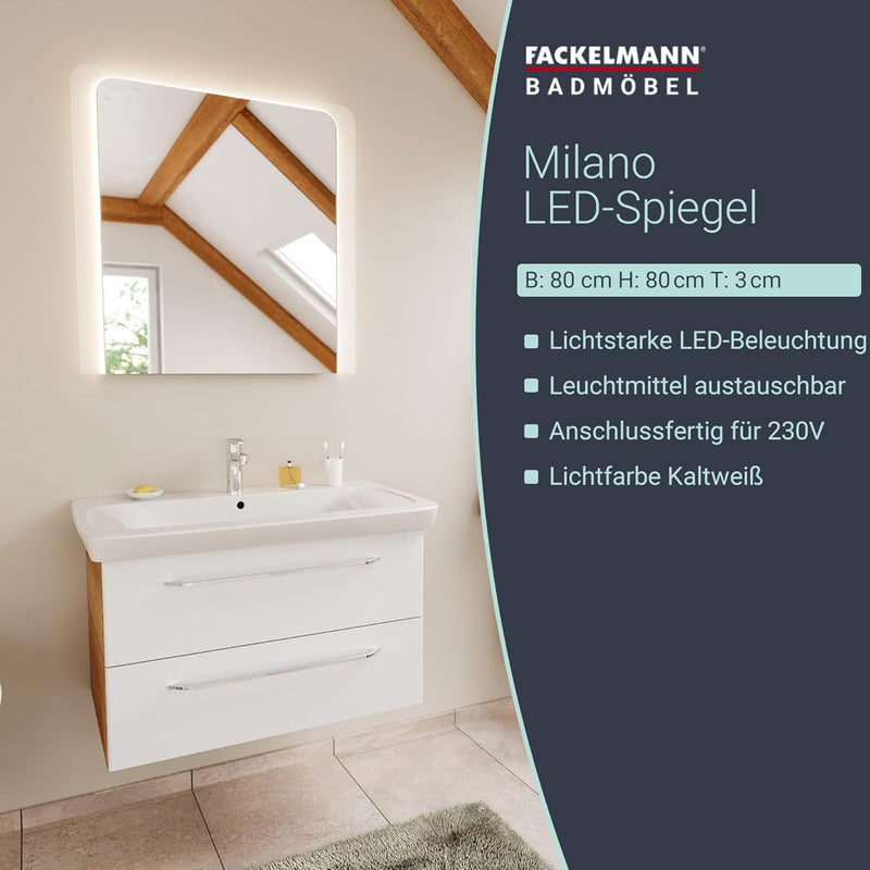 FACKELMANN LED Spiegel Milano 80 / Wandspiegel mit Design-LED-Beleuchtung/Masse (B x H x T): ca. 80