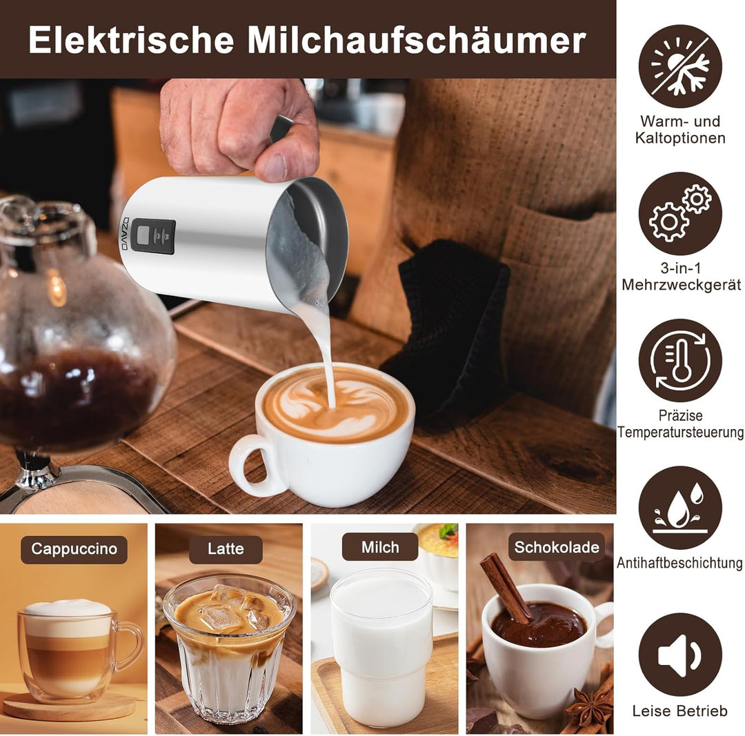 OZAVO Milchaufschäumer, elektrische Milk Frother, 240ml Kapazität, 500W Milchschäumer, Warm und Kalt