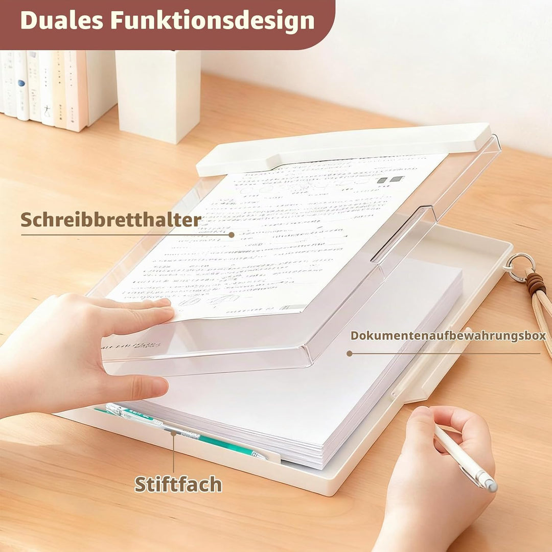 FRETONBA Klemmbrett A4 Mit Aufbewahrung, Grosse Kapazität Klemmbrett A4, Verdickte Abs Wasser- Und S