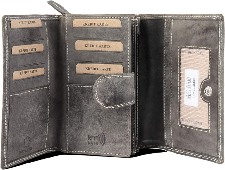 Akzent Damen Geldbörse aus Echtleder Anthrazit Format 16 x 10 cm, Anthrazit