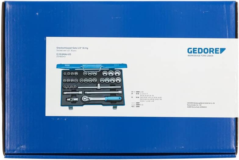 GEDORE Steckschlüsselsatz, Set 31tlg,12-kant, 1/2 Zoll, Werkzeug, Knarre Umschalthebel Inbus, für KF