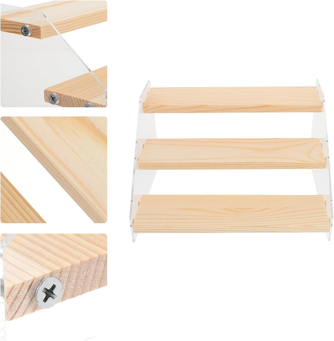 CLISPEED Acryl Holz Displayständer Mehrschichtig 3 Ebenen 20cm Breit für Dessert Schmuck Organizer A