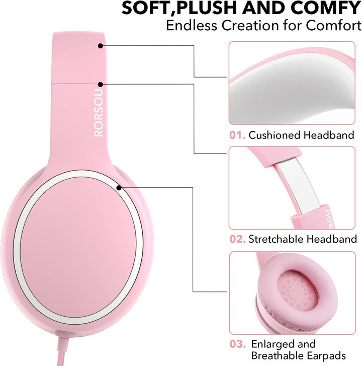 RORSOU R10 Over-Ear Kopfhörer mit Mikrofon, Leichtgewichtige klappbare Stereo-Bass-Headset mit 1,5 m