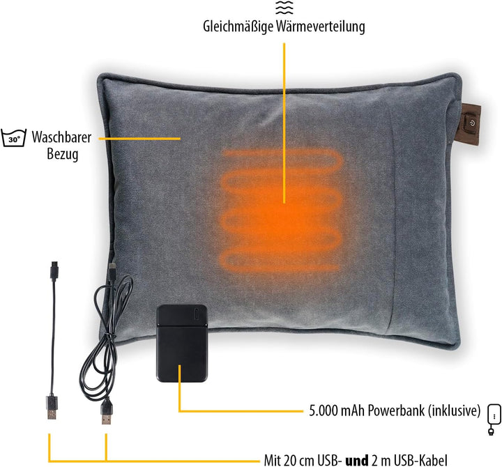 Tristar Kabelloses Heizkissen, 60x45 cm, 5.000 mAh Powerbank, 3 Temperaturstufen, 10 Min Aufheizzeit