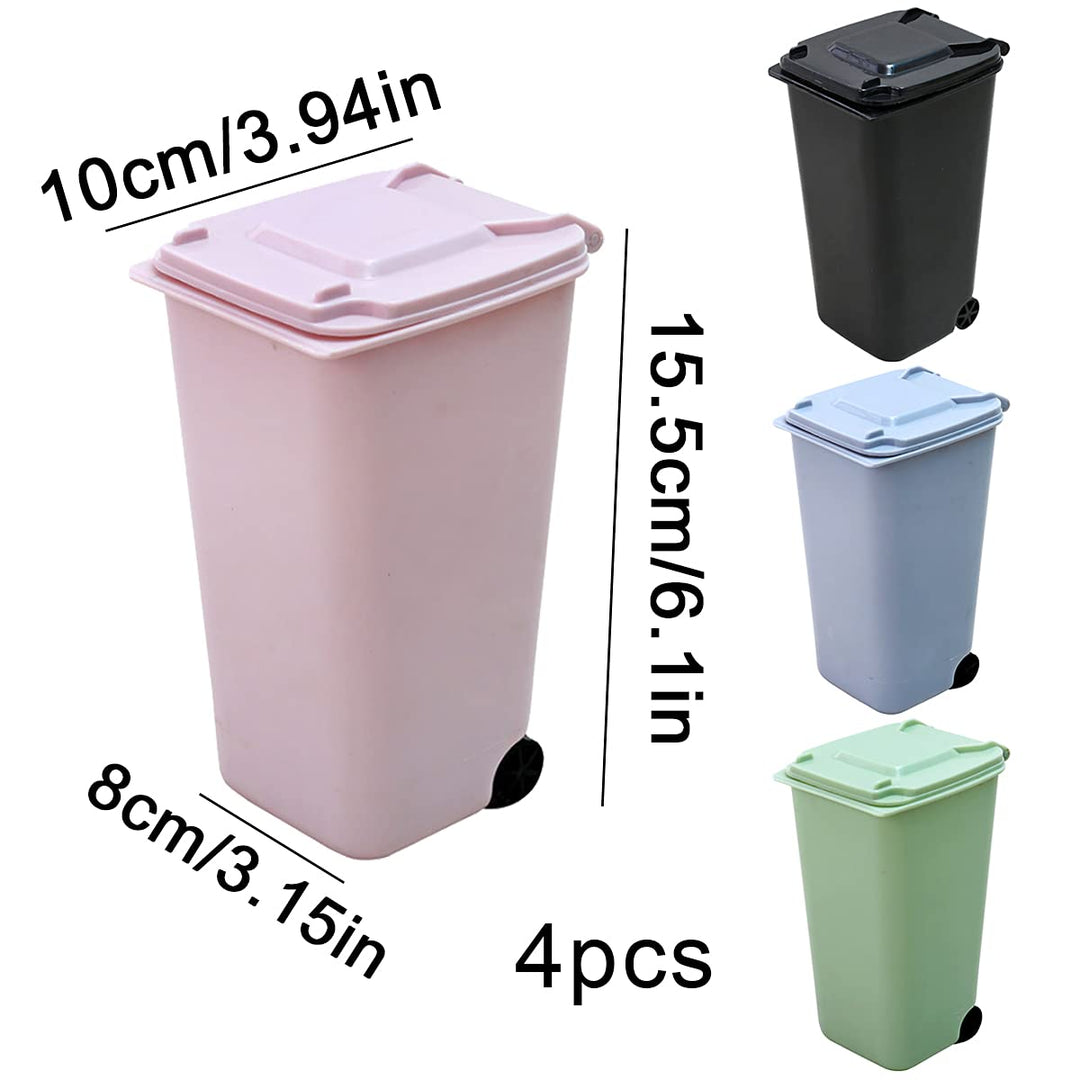 4 Stück Tischmülleimer mit Deckel, Mini Mülleimer, Mini Plastik Tisch Mülltonne, Bad Kosmetikeimer T